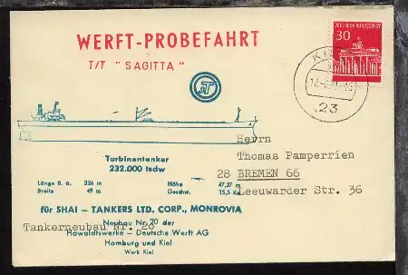 OSt. Kiel 18.8.71 auf Sonder-Umschlag Werft-Probefahrt TT "Sagitta"