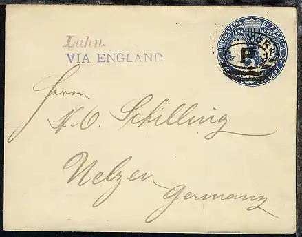 ca 1895 L1 Lahn + L1 VIA ENGLAND auf GSU ab New York nach Uelzen