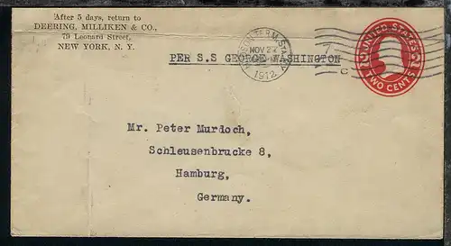 Leitvermerk Per SS George Washington auf GSU ab New York NOV 27 1912