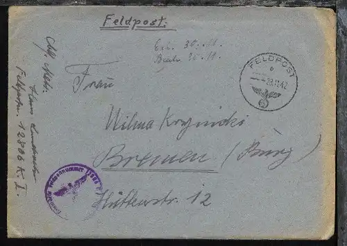 FP e 23.11.42 + BfSt. 12806 (1. Flottenstamm-Regiment) auf FP-Bf. mit Inhalt