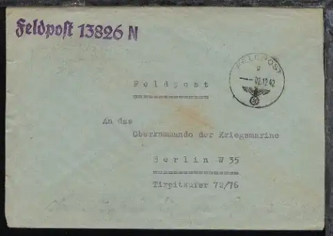 FP g 02.12.42 + L1 13826 N (Marine-Nachrichtenmittel-Betrieb Riva) 