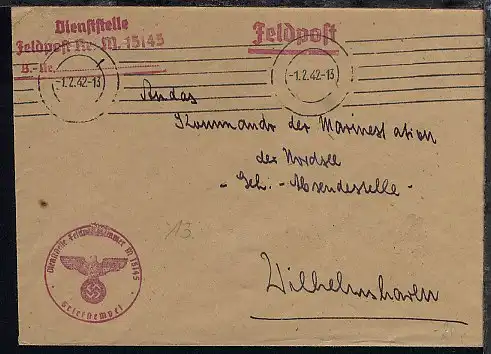 Maschinen-Tarn-Stpl. 1.2.42 + Dienststellen-L3 + BfSt. M 15145