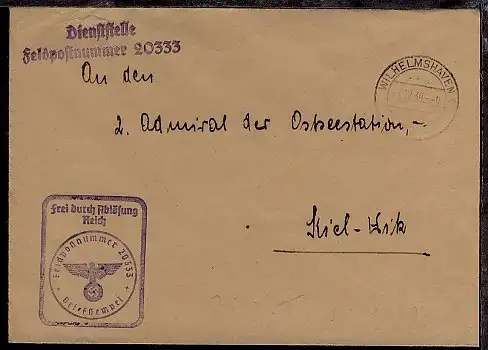 OSt. Wilhelmshaven 7.12.39 + Dienststellen-L2 + BfSt. 20333 (Zerstörer Z 14 