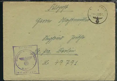 FP d 27.12.41 + BfSt. M 20869 (3. Sperrbrecher-Flottille Sperrbrecher 13) 
