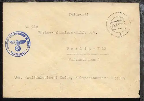 Tarn-Stpl. 25.3.40 + BfSt. M 39987 (11. U-Jagd-Flottille UJ 1106) auf Dienst-Bf.