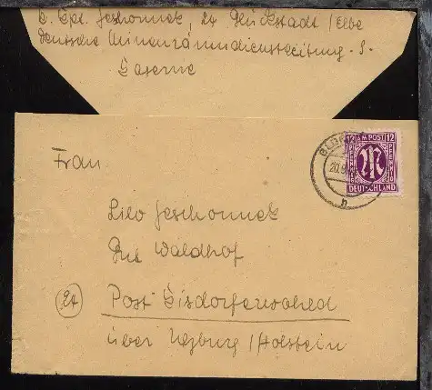 OSt. Glückstadt 20.9.45 auf Bf., Abs.-Ang. K. Kpt. Geschonneck Glückstadt 