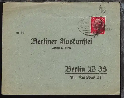 ARNSWALDE-GLASOW Z. 927 21.8.?? (teils verschmiert) auf Firmen-Antwort-Bf.