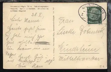 AUGSBURG-LINDAU Z. 83 28.2.36 auf AK, Kte Eckbug