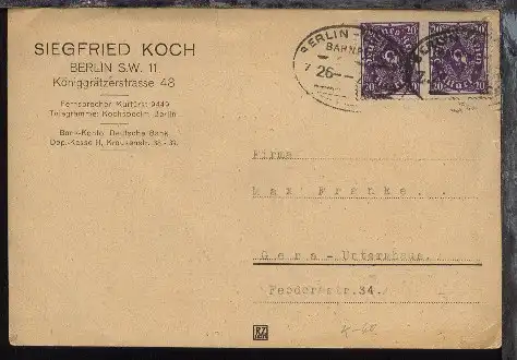 BERLIN-LEIPZIG Z. 26 21.4.23 auf Firmen-PK (Siegfried Koch, Berlin), Kte Einriss