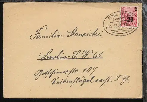 BERLIN-LEIPZIG b ZUG 5517 2.8.55 auf Bf. mit Inhalt, Bf. kl. Einriss