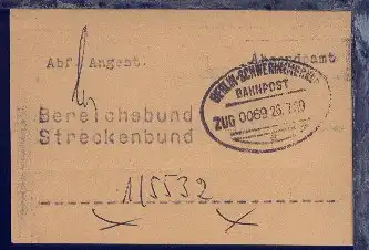 BERLIN-SCHWERIN (MECKL) a ZUG 0069 26.7.69 auf Briefbund-Zettel