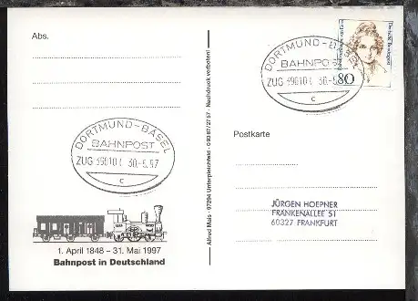 DORTMUND-BASEL c ZUG 390101 30.5.97 auf AK