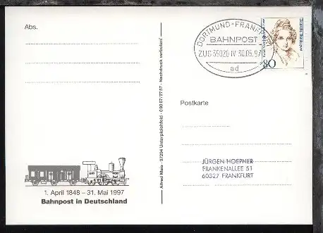 DORTMUND-FRANKFURT ad ZUG 39020 IV 30.05.97 auf AK