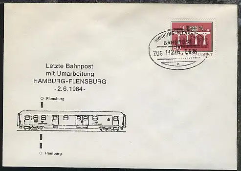 HAMBURG-FLENSBURG k ZUG 14276 2.6.84 blanko auf Sonder-Umschlag (Letzttag)