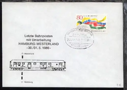 HAMBURG-WESTERLAND c ZUG 14270 31.5.86 blanko auf Sonder-Umschlag 