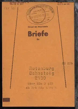 HANNOVER-FRANKFURT (MAIN) ZUG 00670 15.10.77 auf Beutelfahne