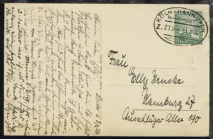 KÖLN-HANNOVER Z. 215 3.2.26 auf AK