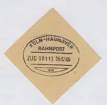 KÖLN-HANNOVER ek ZUG 00113 26.12.65 auf Bf.-Stück