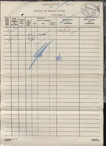 KÖLN-HANNOVER fp ZUG 00349 20.04.91 auf Ladezettel