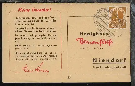 KONSTANZ-OFFENBURG ZUG 01412 30.11.53 auf Firmen-Antwort-PK 