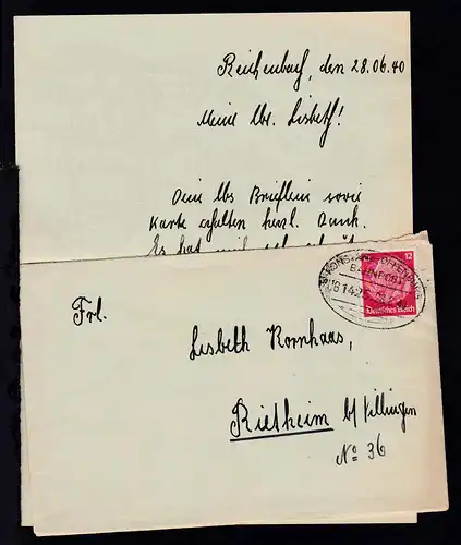 KONSTANZ-OFFENBURG ZUG 1425 28.6.40 auf Bf. mit Inhalt