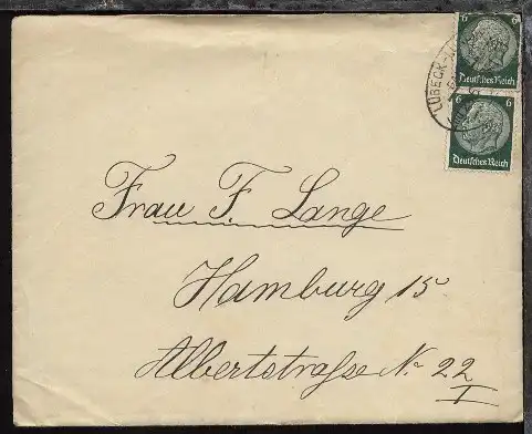 LÜBECK-LÜNEBURG Zug 246 30.11.33 auf Bf. mit Inhalt, 1 Marke beschädigt