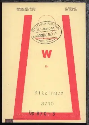 MÜNCHEN-FRANKFURT (MAIN) c ZUG 00880 05.1.87 auf Beutelfahne