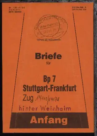 MÜNCHEN-MAINZ c ZUG 00710 29.1.87 auf Beutelfahne