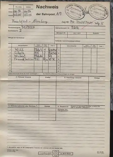 NÜRNBERG-FRANKFURT AM MAIN ZUG 39021 29.3.96 +