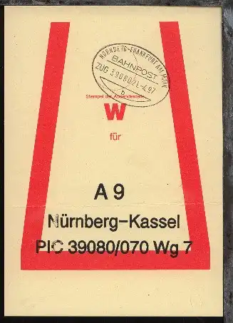 NÜRNBERG-FRANKFURT AM MAIN b ZUG 39080 21.4.97 auf Beutelfahne