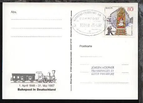 NÜRNBERG-FRANKFURT AM MAIN p ZUG 39050 29.5.97 auf AK