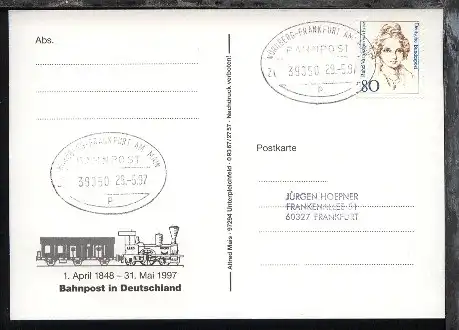 NÜRNBERG-FRANKFURT AM MAIN p ZUG 39050 29.5.97 auf AK