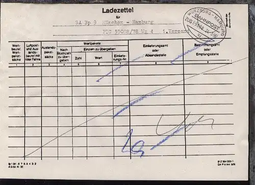 WÜRZBURG-HAMBURG aj ZUG 39088 24.3.96 auf Ladezettel