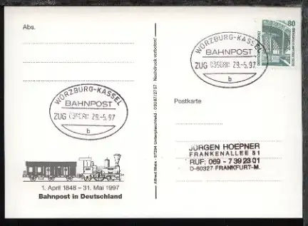 WÜRZBURG-KASSEL b ZUG 039080 29.5.97 auf AK