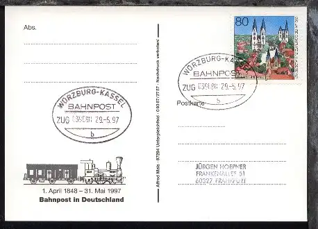 WÜRZBURG-KASSEL b ZUG 039080 29.5.97 auf AK