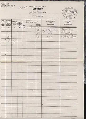 WÜRZBURG-MÜNCHEN aq ZUG 39080 12.2.96 auf Ladezettel