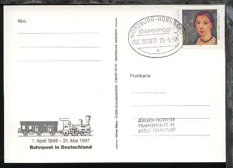 WÜRZBURG-NÜRNBERG h ZUG 039080 29.5.97 auf AK