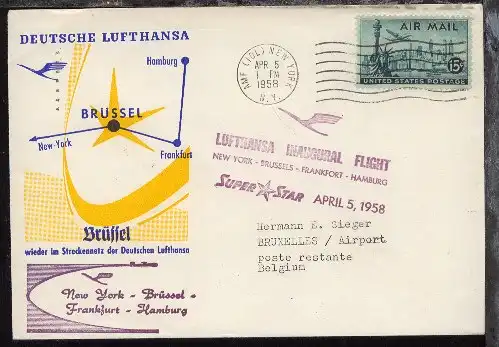 Lufthansa-Erstflug-Bf. New York-Brüssel 5.4.1958