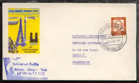 Lufthansa-Erstflug-Bf. Stuttgart-Paris 1.4.1962