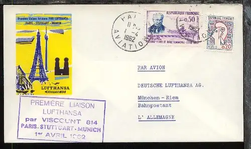 Lufthansa-Erstflug-Bf. Paris-München 1.4.1962