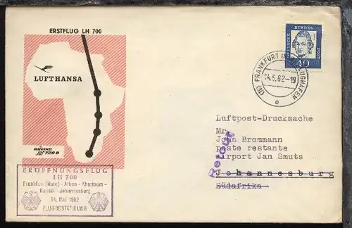 Lufthansa-Erstflug-Bf. Frankfurt-Johannisburg 14.5.1962