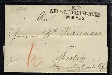 Neustadt-Eberswalde 1849 L3 E.P. NEUST. EBERSWALDE No III 7.2. auf Bf. 