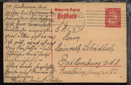 Würzburg *2* 19.III.19 (6 Striche) auf Bayern-GSK