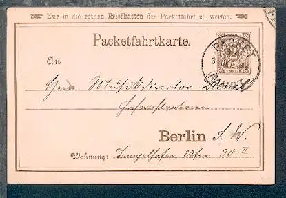 Berlin Packetfahrtkarte 2 Pfg. mit Stpl. PACKET-FAHRT B 4 31.OKT 89