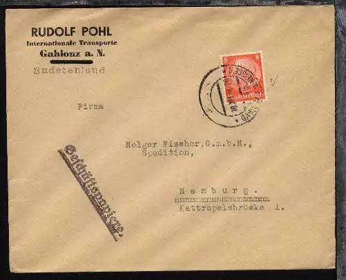 OSt. GABLONZ A.D. NEISSE 1 4b 18.XII.38 auf Firmen-Bf. (Rudolf Pohl, Gablonz)
