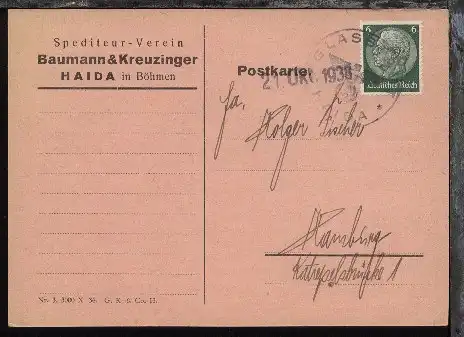 K1 GLASSTADT HAIDA + Datum-L1 21.Okt.1938 auf Firmen-PK 