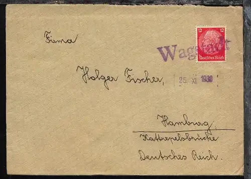 viol. L1 Wagstadt + Datum-L1 25.XI.1938 auf Bf.