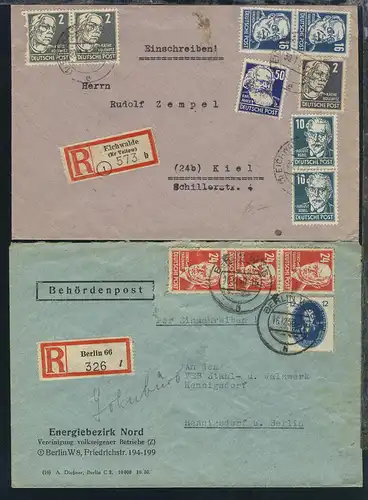 1950/90 22 R-Belege + 1 Eilbrief mit diversen Frankaturen