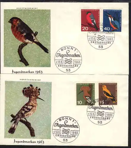 Jugend 1963 auf 2 FDC ohne Anschrift