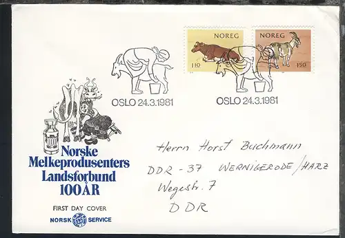 Norwegen 1975/83 9 verschiedene FDC, 2x ohne Anschrift, 7x nach Wernigerode/DDR